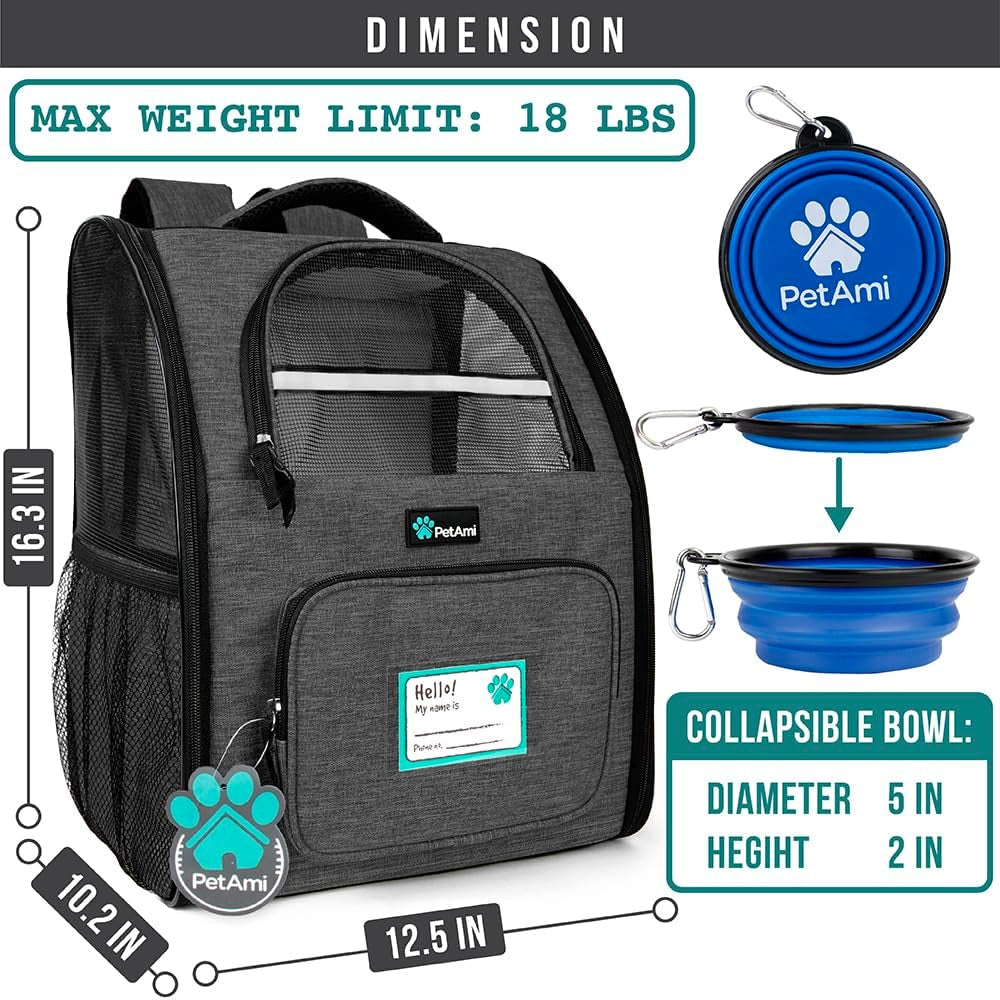 Dog Backpack Carrier for Small Large Cat, Pet, Puppies, Ventilated Pet Hiking Backpack Travel Bag, Airline Approved Cat Backpack Carrier, Safety Back Support, Camping Biking Dog Bag, Charcoal