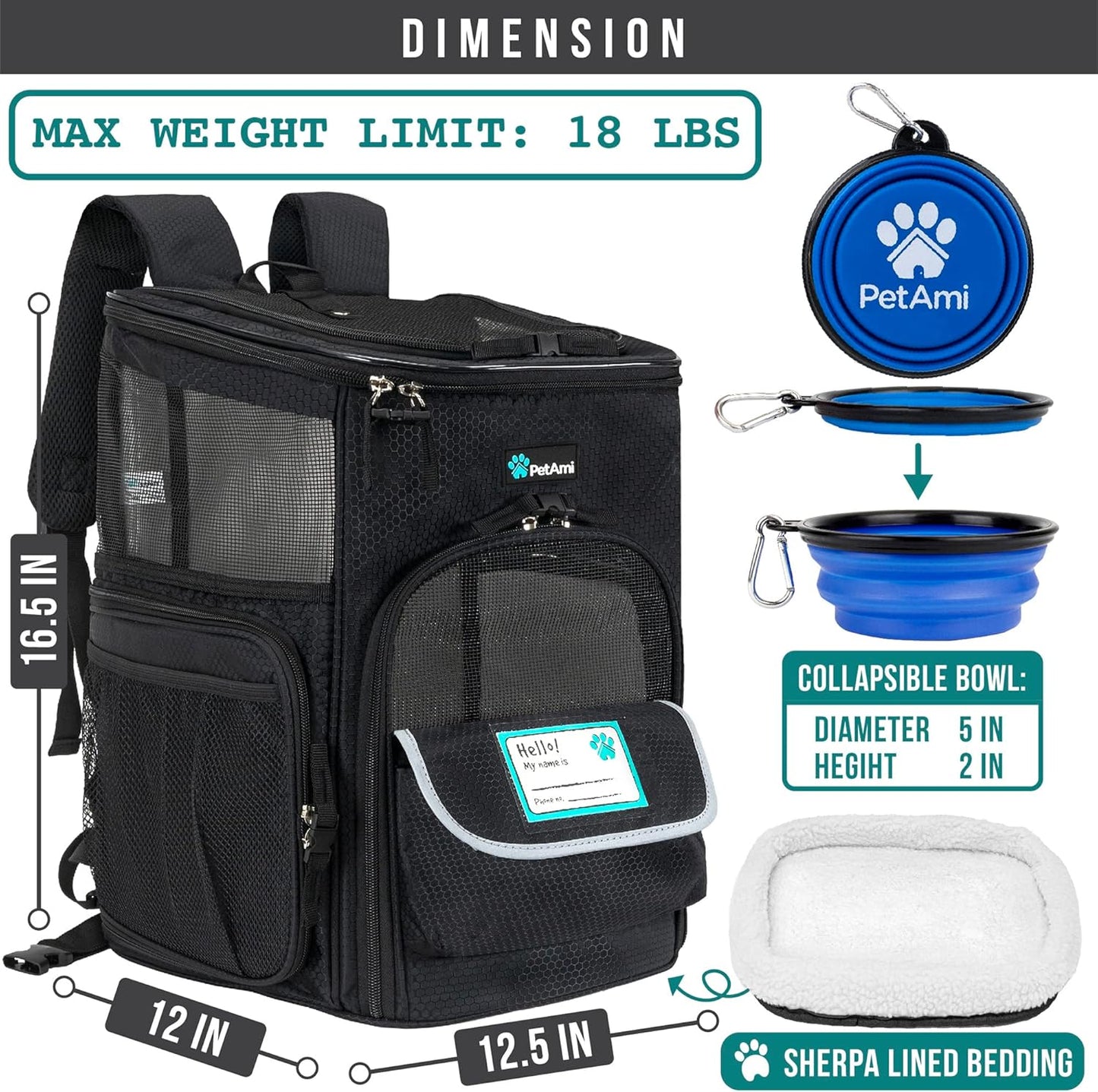 Pet Carrier Backpack for Small Cats, Dogs, Puppies | Airline Approved | Ventilated, 4 Way Entry, Safety and Soft Cushion Back Support | Collapsible for Travel, Hiking, Outdoor (Black)