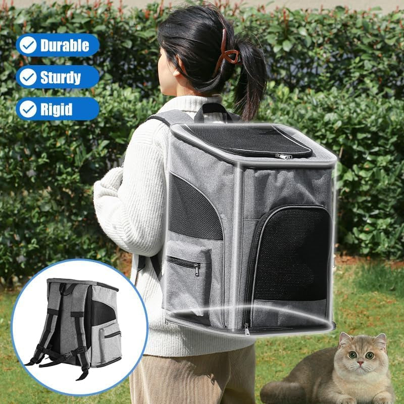 Pet Steel Wire Backpack for Easy Travel & Comfort Foldable Pet Bag Dog Backpack Cat Carrier Bag Pet Bag with Good Privacy Standard Pet Backpack for Cats Dogs Rabbits Birds Small Animals (Blue, L)