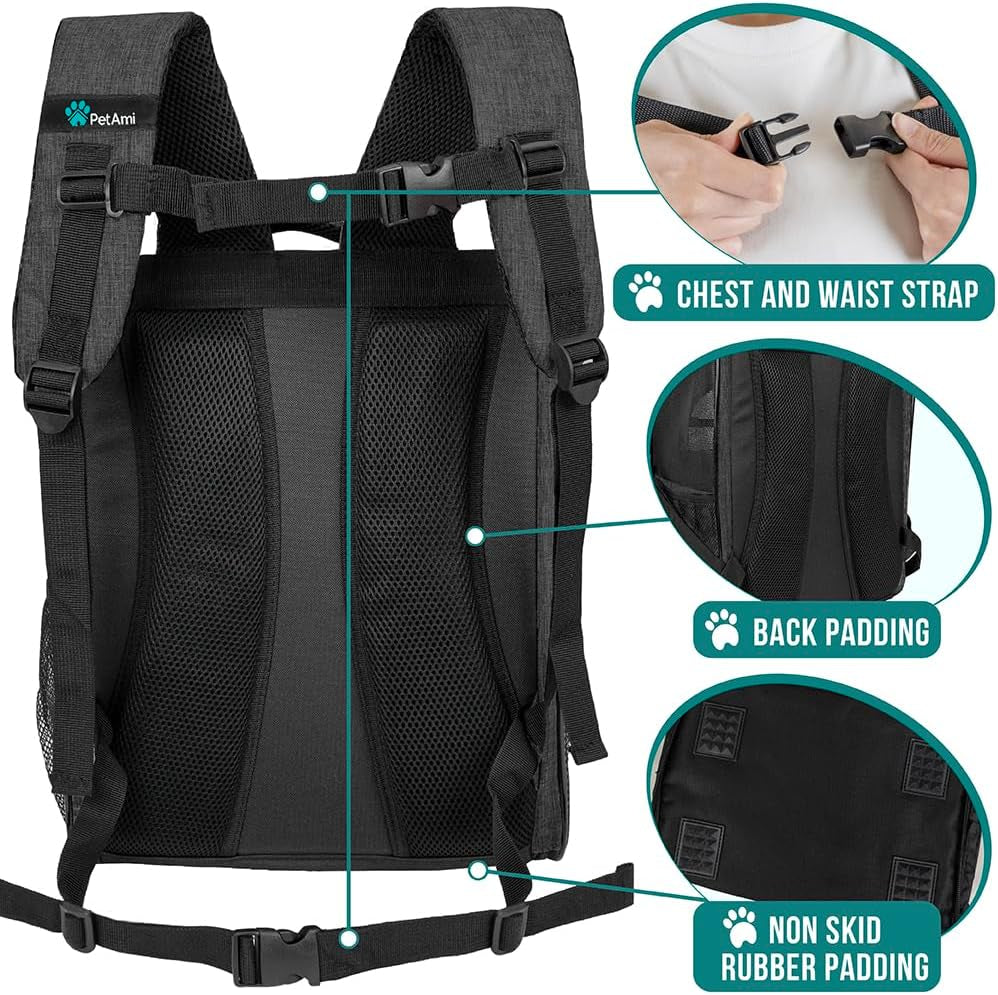 Dog Backpack Carrier for Small Large Cat, Pet, Puppies, Ventilated Pet Hiking Backpack Travel Bag, Airline Approved Cat Backpack Carrier, Safety Back Support, Camping Biking Dog Bag, Charcoal