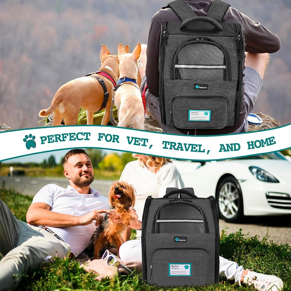 Dog Backpack Carrier for Small Large Cat, Pet, Puppies, Ventilated Pet Hiking Backpack Travel Bag, Airline Approved Cat Backpack Carrier, Safety Back Support, Camping Biking Dog Bag, Charcoal