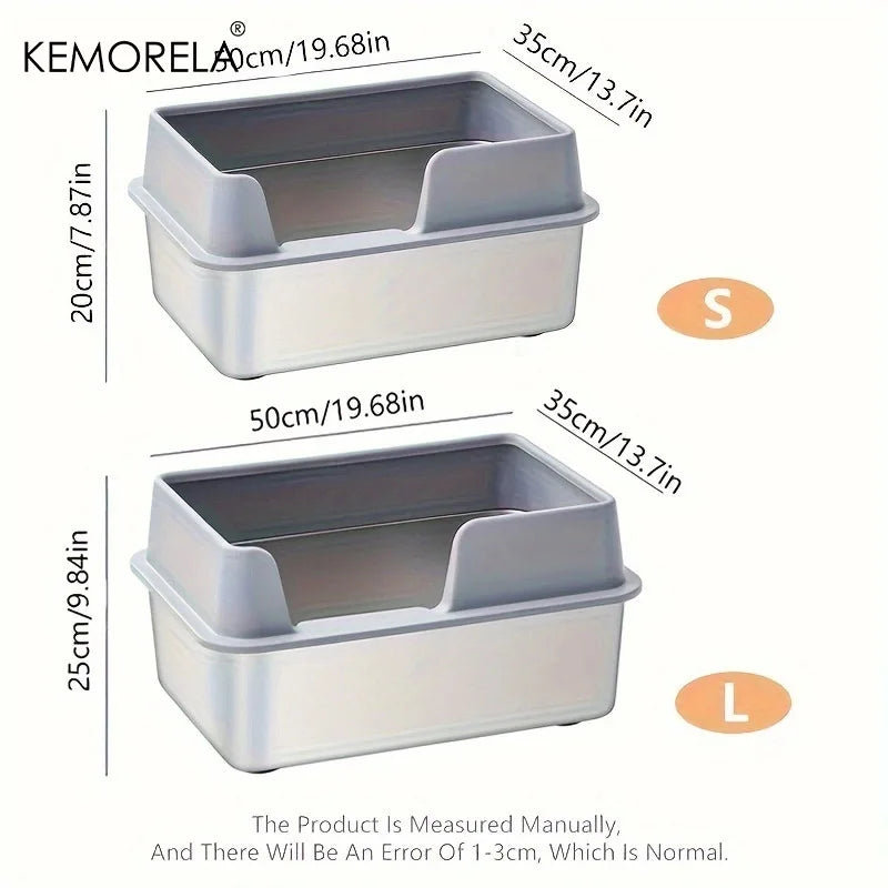Extra Large Stainless Steel Cat Litter Box with High Wall Enclosure Non-Stick Leak Proof Easy to Clean Includes Lid