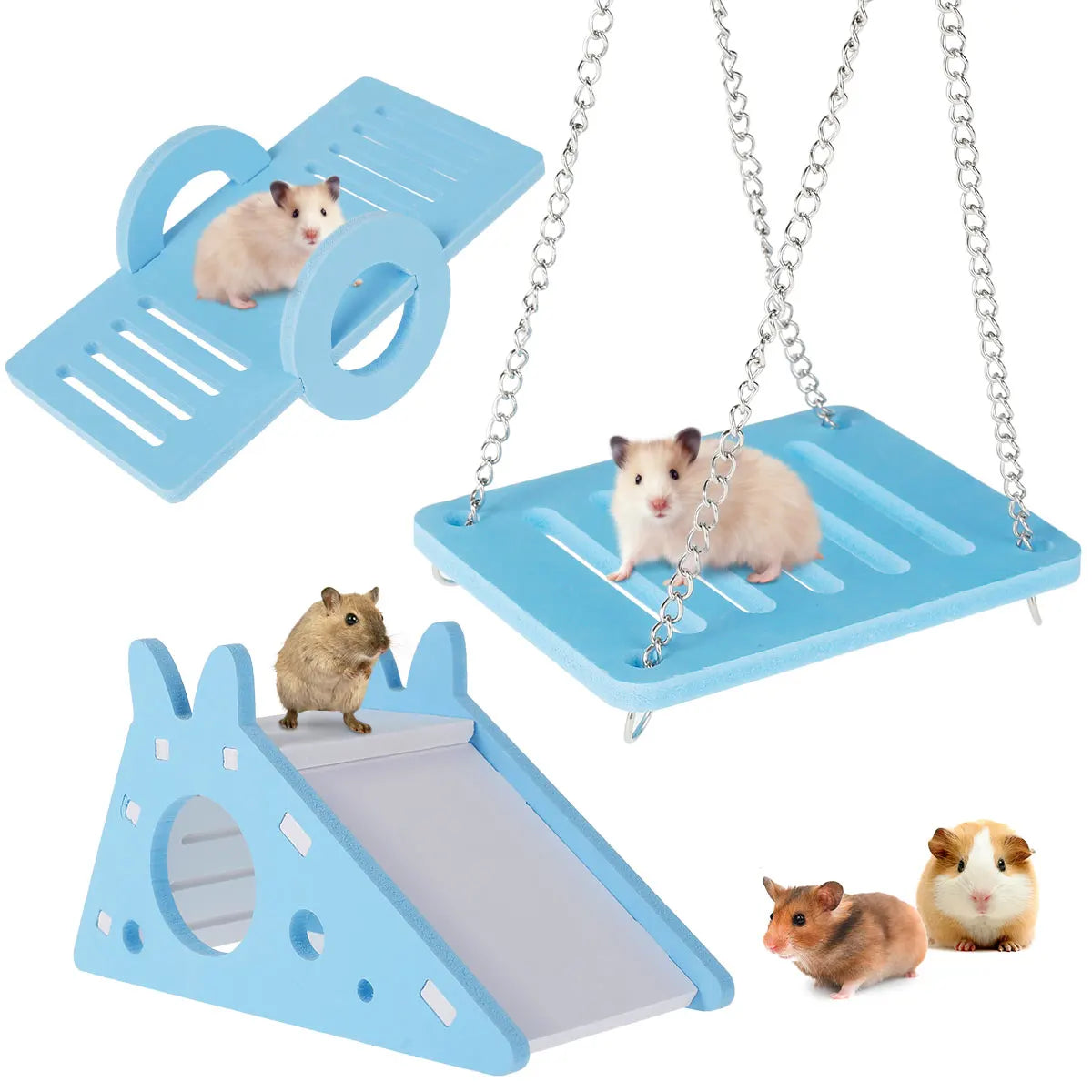 Hamster Toys Set Rabbit Mouse Natural Small Animal Wood Guinea Pig Toys Teeth Cleaning Molar Grinding Caring Chewing Toy