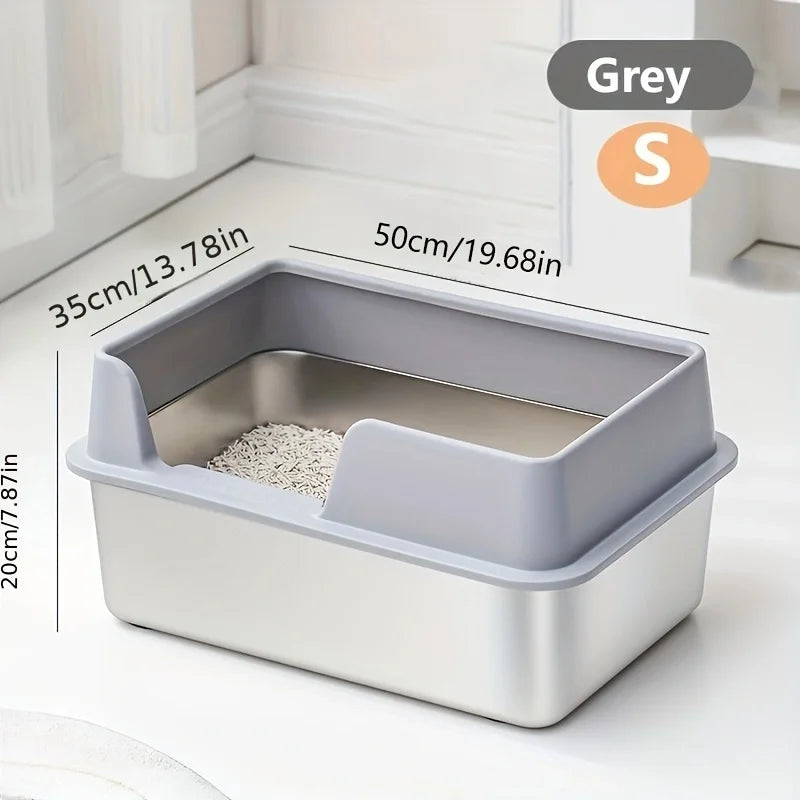 Extra Large Stainless Steel Cat Litter Box with High Wall Enclosure Non-Stick Leak Proof Easy to Clean Includes Lid