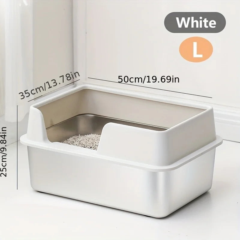 Extra Large Stainless Steel Cat Litter Box with High Wall Enclosure Non-Stick Leak Proof Easy to Clean Includes Lid