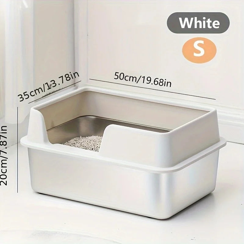 Extra Large Stainless Steel Cat Litter Box with High Wall Enclosure Non-Stick Leak Proof Easy to Clean Includes Lid
