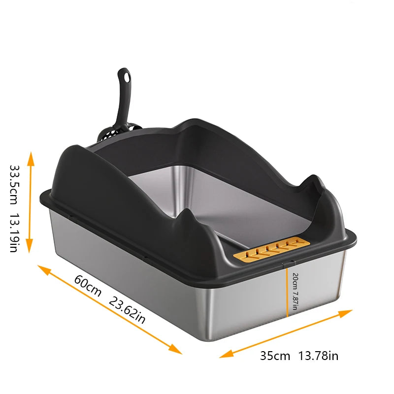 60CM Stainless steel cat litter box Semi Enclosed Leak proof and odor proof Easy to clean Suitable for multi cat households