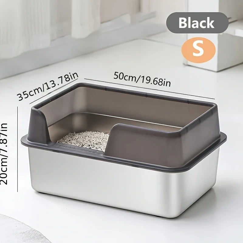 Extra Large Stainless Steel Cat Litter Box with High Wall Enclosure Non-Stick Leak Proof Easy to Clean Includes Lid