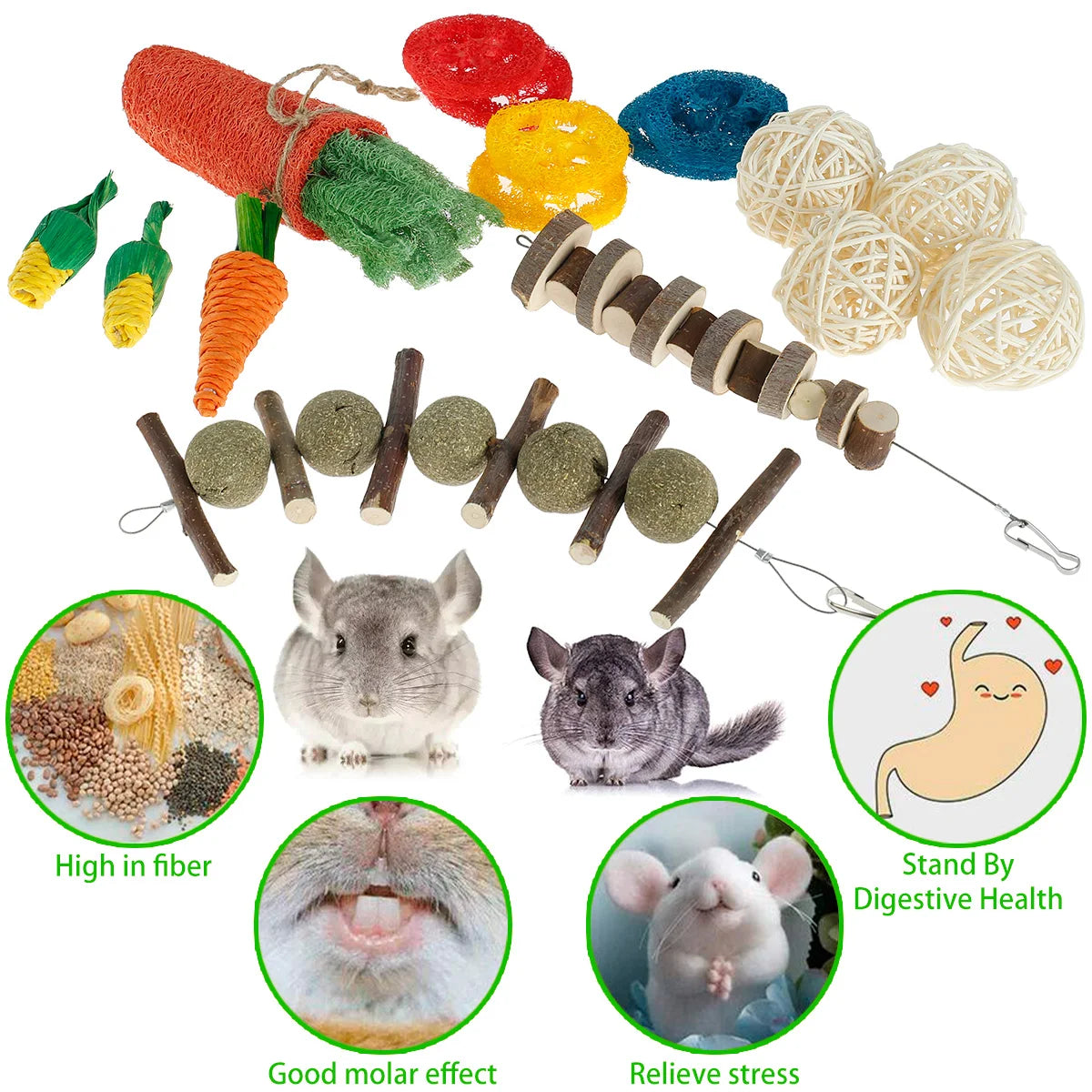 Hamster Toys Set Rabbit Mouse Natural Small Animal Wood Guinea Pig Toys Teeth Cleaning Molar Grinding Caring Chewing Toy