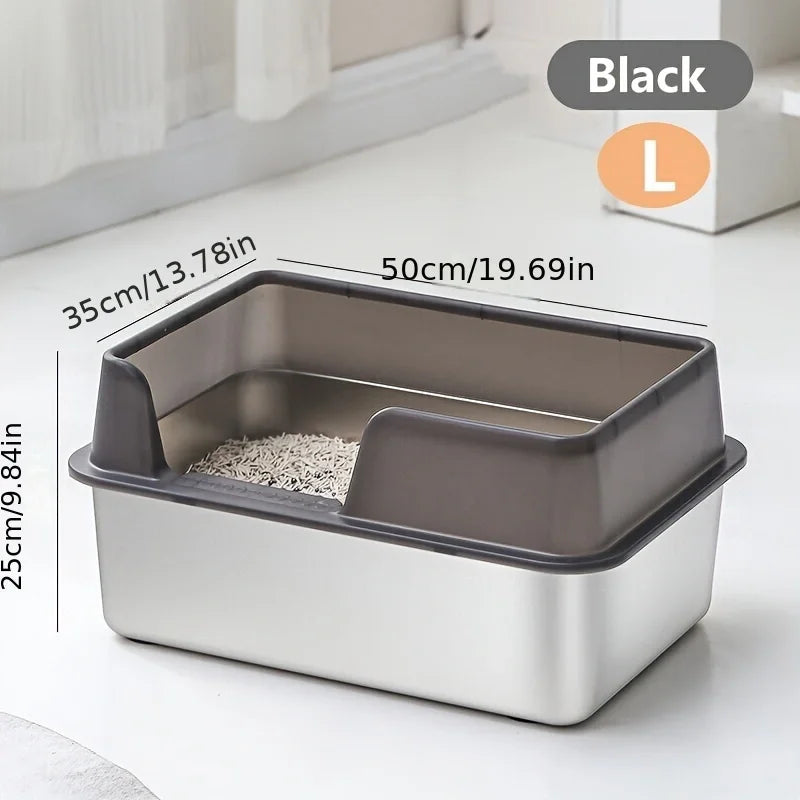 Extra Large Stainless Steel Cat Litter Box with High Wall Enclosure Non-Stick Leak Proof Easy to Clean Includes Lid