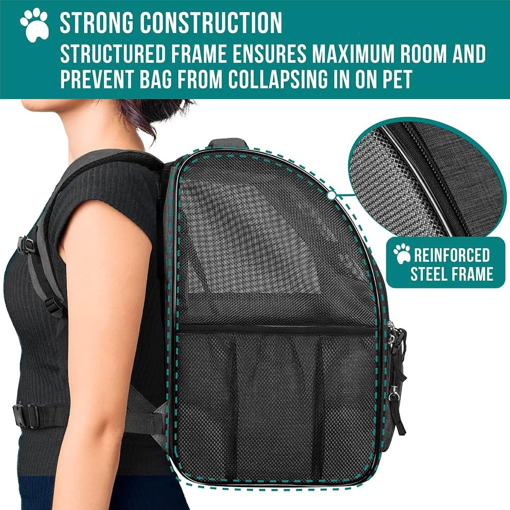 Dog Backpack Carrier for Small Large Cat, Pet, Puppies, Ventilated Pet Hiking Backpack Travel Bag, Airline Approved Cat Backpack Carrier, Safety Back Support, Camping Biking Dog Bag, Charcoal