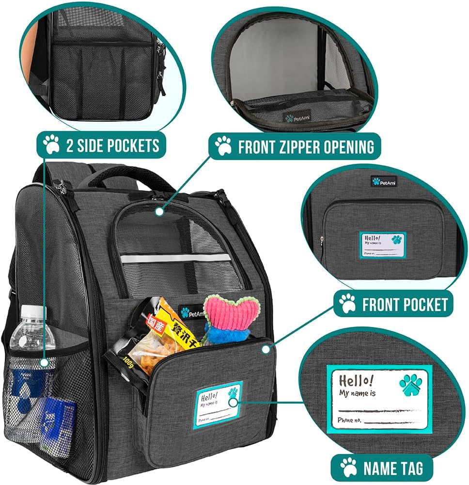 Dog Backpack Carrier for Small Large Cat, Pet, Puppies, Ventilated Pet Hiking Backpack Travel Bag, Airline Approved Cat Backpack Carrier, Safety Back Support, Camping Biking Dog Bag, Charcoal