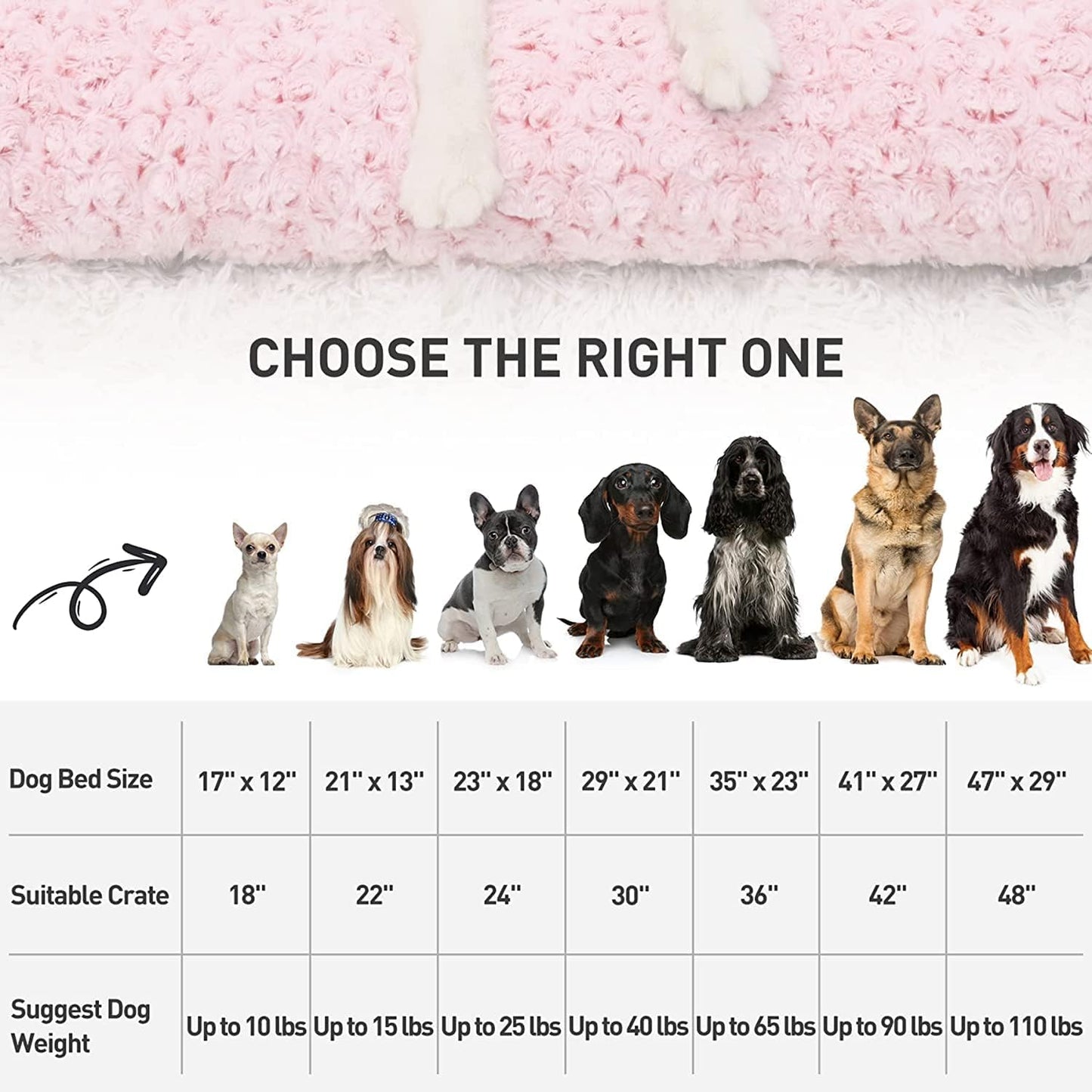 KSIIA Washable Dog Bed Deluxe Plush Dog Crate Beds Comfy Kennel Pad Anti-Slip Pet Sleeping Mat for Large, Jumbo, Medium, Small Dogs Breeds, 29" X 21", Pink