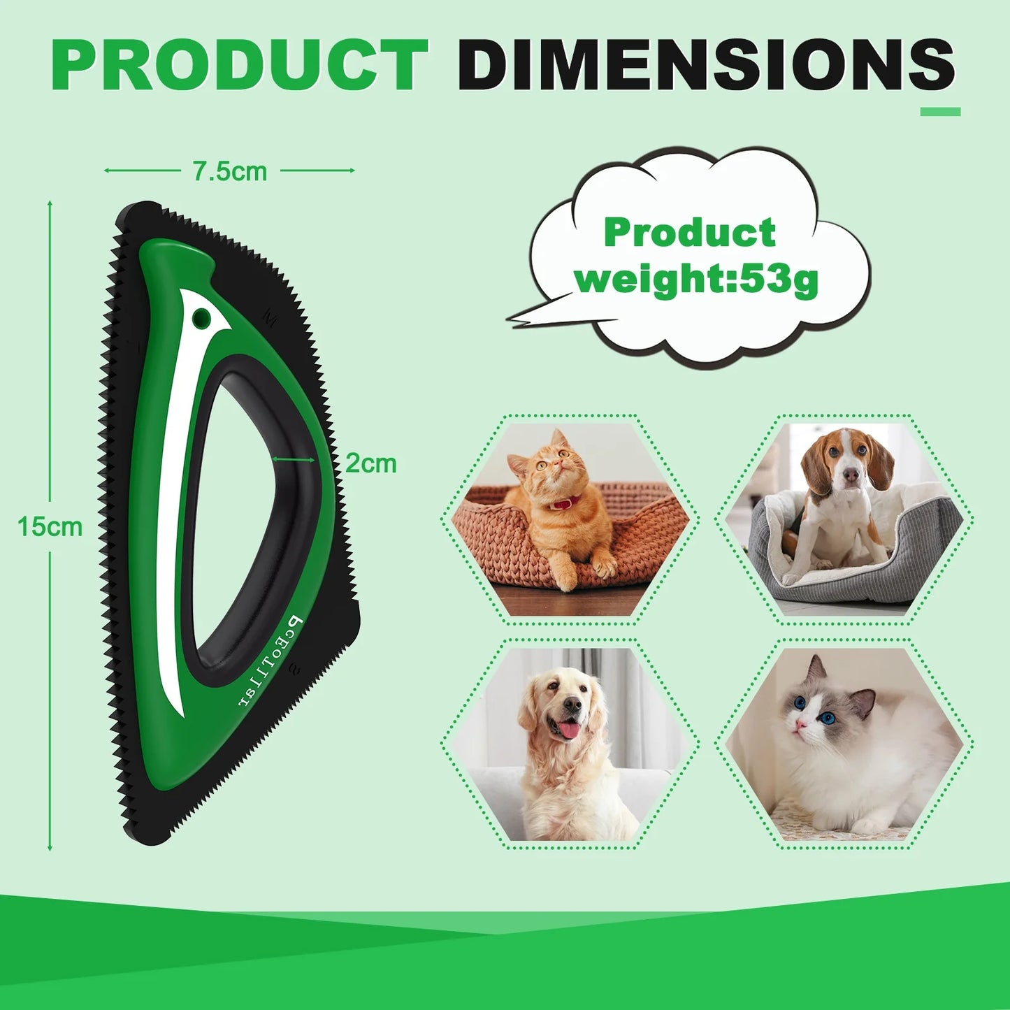 Pet Hair Remover, Reusable Dog and Cat Hair Remover Brush for Furniture,Car,Carpet - Green