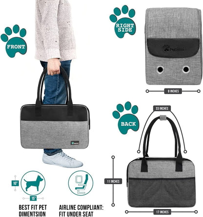 Petami Dog Purse Carrier for Small Dogs, Airline Approved Soft Sided Pet Carrier with Pockets, Ventilated Dog Carrying Bag for Puppy Cat, Dog Travel Supplies Bag, Sherpa Bed, Max 12 Lbs, Gray