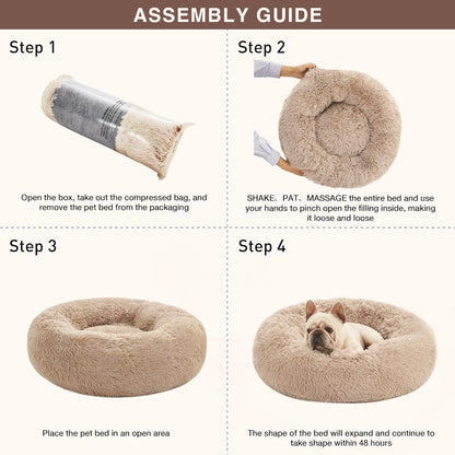 Love's Cabin Calming Donut Pet Bed for Dogs and Cats, Anti-Anxiety Fluffy Warming Indoor Bed in Beige Taupe, Available in 20" and 24" Sizes