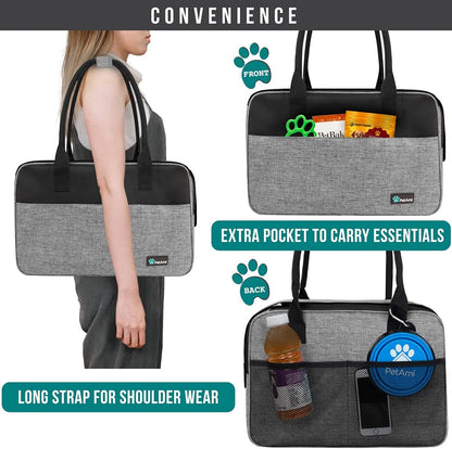 Petami Dog Purse Carrier for Small Dogs, Airline Approved Soft Sided Pet Carrier with Pockets, Ventilated Dog Carrying Bag for Puppy Cat, Dog Travel Supplies Bag, Sherpa Bed, Max 12 Lbs, Gray