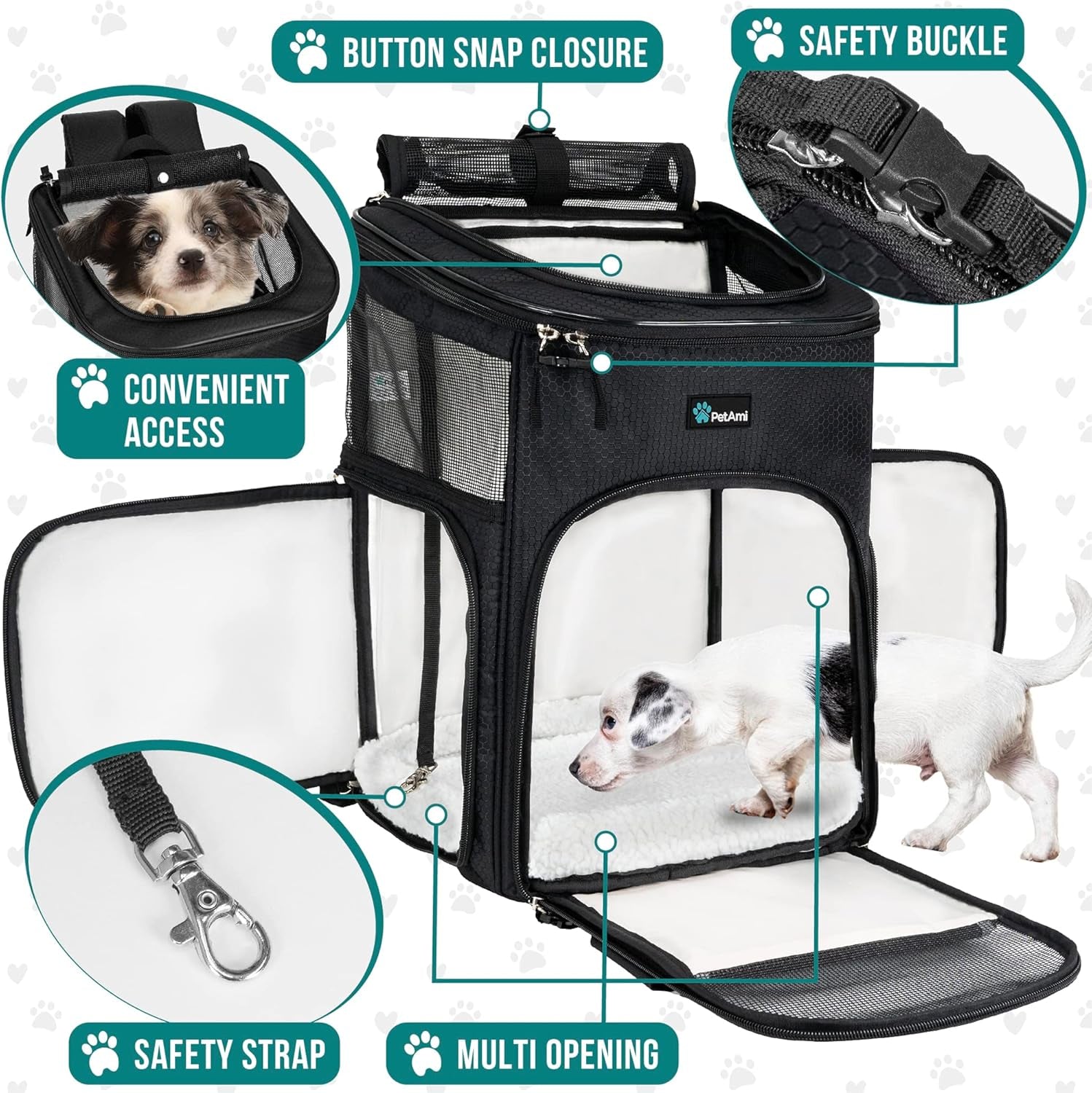Pet Carrier Backpack for Small Cats, Dogs, Puppies | Airline Approved | Ventilated, 4 Way Entry, Safety and Soft Cushion Back Support | Collapsible for Travel, Hiking, Outdoor (Black)