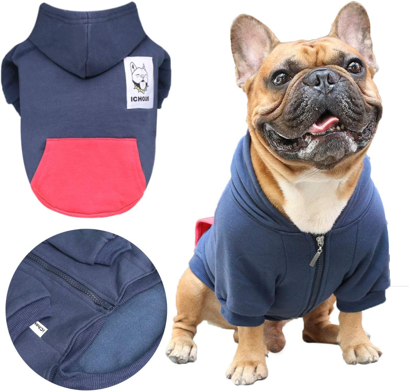 Ichoue I Am a French Bulldog Clothes Hoodies for Dogs Puppy Frenchie Pug English Boston Terrier Bully Pitbull Sweatshirt Sweater Clothing Cold Weather Winter Coats - Navy/Medium