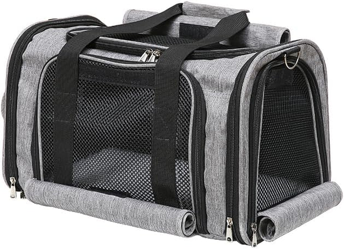Pet Bag Collapsible Portable for Dog Cat Go Out Traveling Carrier Oblique Slung Ventilate Mesh Shelter Two Uses Zip Grey,Black (Grey, S:41X27X26CM/16.1"X10.6"X10.2")