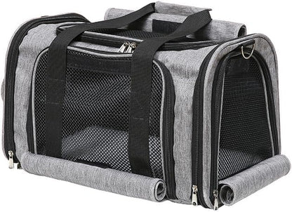 Pet Bag Collapsible Portable for Dog Cat Go Out Traveling Carrier Oblique Slung Ventilate Mesh Shelter Two Uses Zip Grey,Black (Grey, S:41X27X26CM/16.1"X10.6"X10.2")
