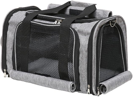Pet Bag Collapsible Portable for Dog Cat Go Out Traveling Carrier Oblique Slung Ventilate Mesh Shelter Two Uses Zip Grey,Black (Grey, S:41X27X26CM/16.1"X10.6"X10.2")