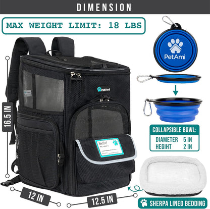 Pet Carrier Backpack for Small Cats, Dogs, Puppies | Airline Approved | Ventilated, 4 Way Entry, Safety and Soft Cushion Back Support | Collapsible for Travel, Hiking, Outdoor (Black)