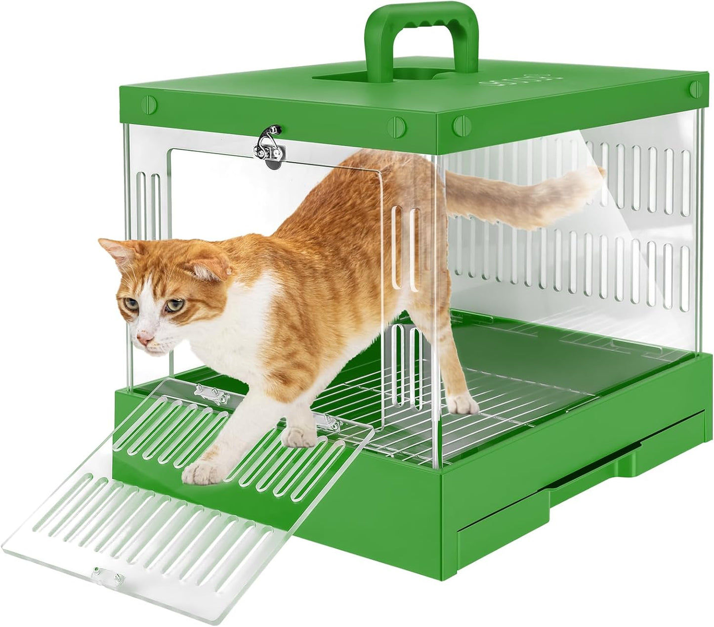 Cat Carrier Hard Pet Dog Rabbit Reptile Carrier 360° View of Your Pet Suitable Small Medium 15.9" X 12.8" X 12.8" Pet Travel Indoor Outdoor Pet Carrier (Green)