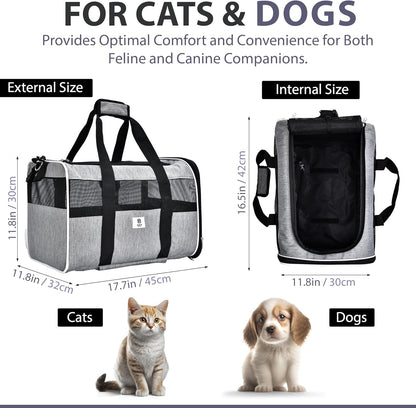 Pet Carrier with Wheels by Birch & Key – Grey Color - Airline Approved Rolling Pet Carrier – Soft Dog & Cat Travel Carrier - Small Dog Carrier – Removable Wheels - 17.5” X 12” X 12”