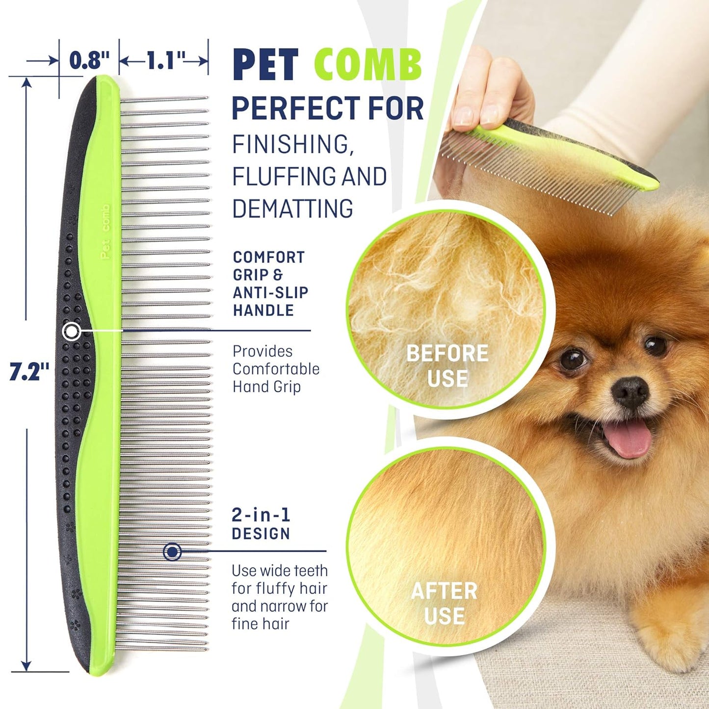Professional Pet Grooming Set for Dogs and Cats - Double-Sided Deshedding Brush and Comb - Effective Lice and Flea Removal - Ergonomic Grip with Soft Bristles