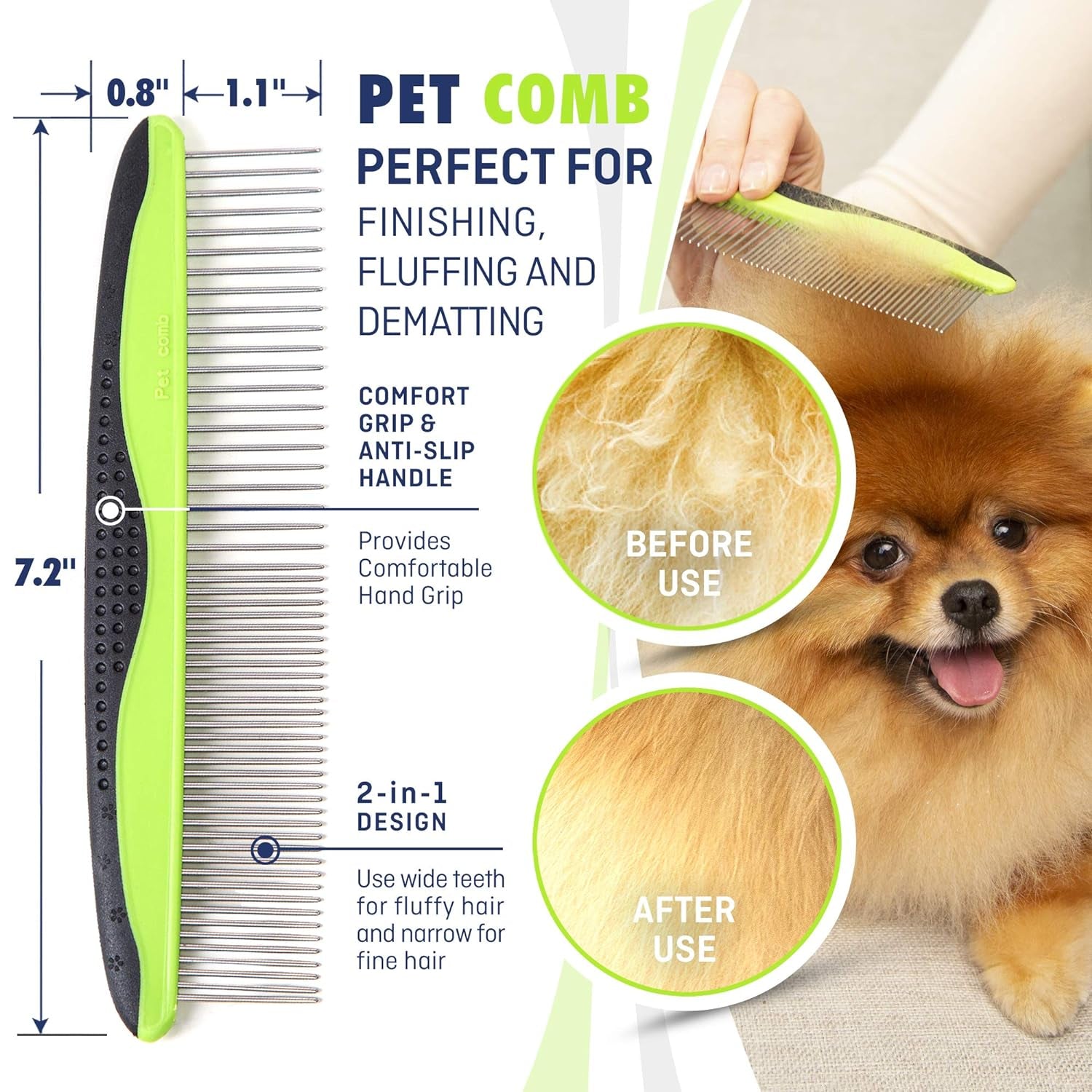 Professional Pet Grooming Set for Dogs and Cats - Double-Sided Deshedding Brush and Comb - Effective Lice and Flea Removal - Ergonomic Grip with Soft Bristles