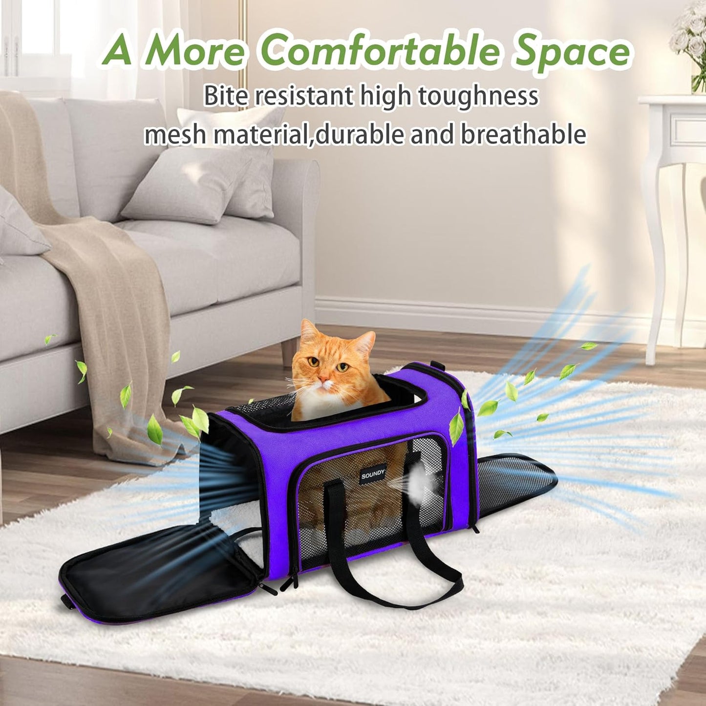 Dog Carrier Cat Carriers Airline Approved Pet Carrier for Small Medium Dogs Cats under 15Lbs Puppies Collapsible Soft Sided TSA Travel Puppy Carrier Bag (Medium, Purple)