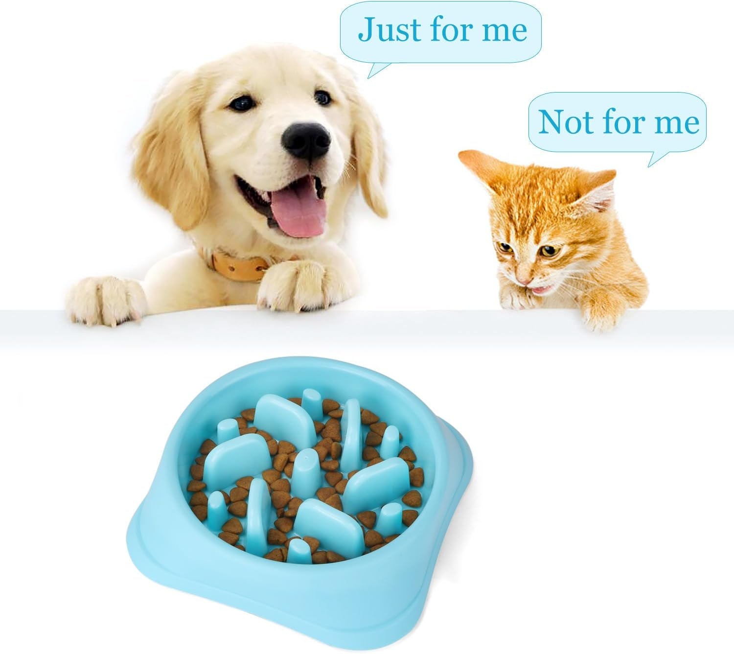 JASGOOD Dog Feeder Slow Eating Pet Bowl Eco-Friendly Non-Toxic Preventing Choking Healthy Design Bowl for Dog Pet(S-M,Blue+Pink)