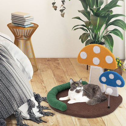 Mushroom Cat Bed with Wide Large Platform and Sisal Scratching Panel