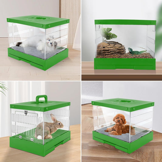 Cat Carrier Hard Pet Dog Rabbit Reptile Carrier 360° View of Your Pet Suitable Small Medium 15.9" X 12.8" X 12.8" Pet Travel Indoor Outdoor Pet Carrier (Green)