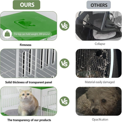 Cat Carrier Hard Pet Dog Rabbit Reptile Carrier 360° View of Your Pet Suitable Small Medium 15.9" X 12.8" X 12.8" Pet Travel Indoor Outdoor Pet Carrier (Green)