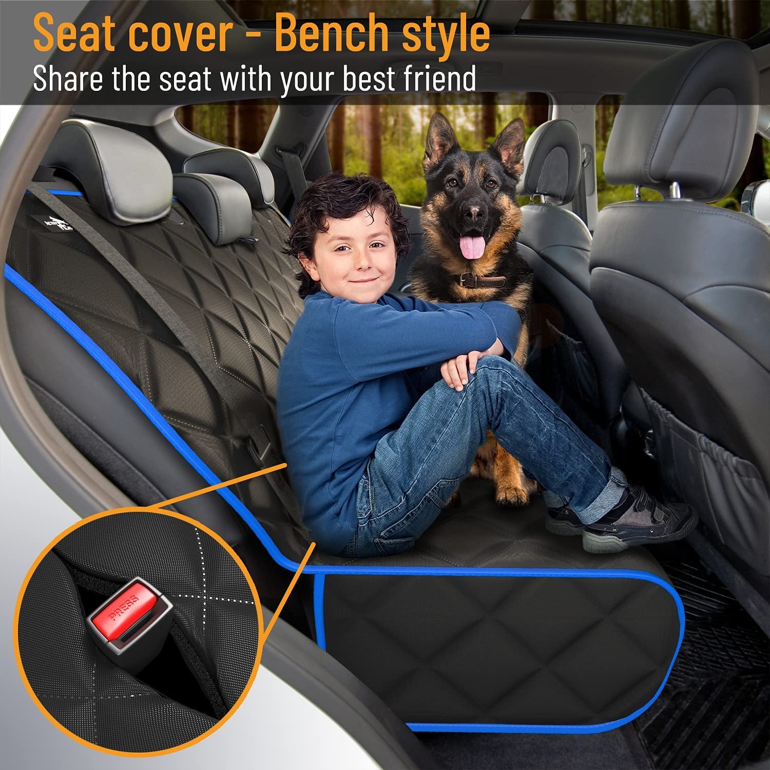 Active Pets Dog Car Seat Cover for Back Seat, Waterproof Vehicle Protector, Durable Scratch Proof Nonslip Pet Protection, Machine Washable, XL, Blue
