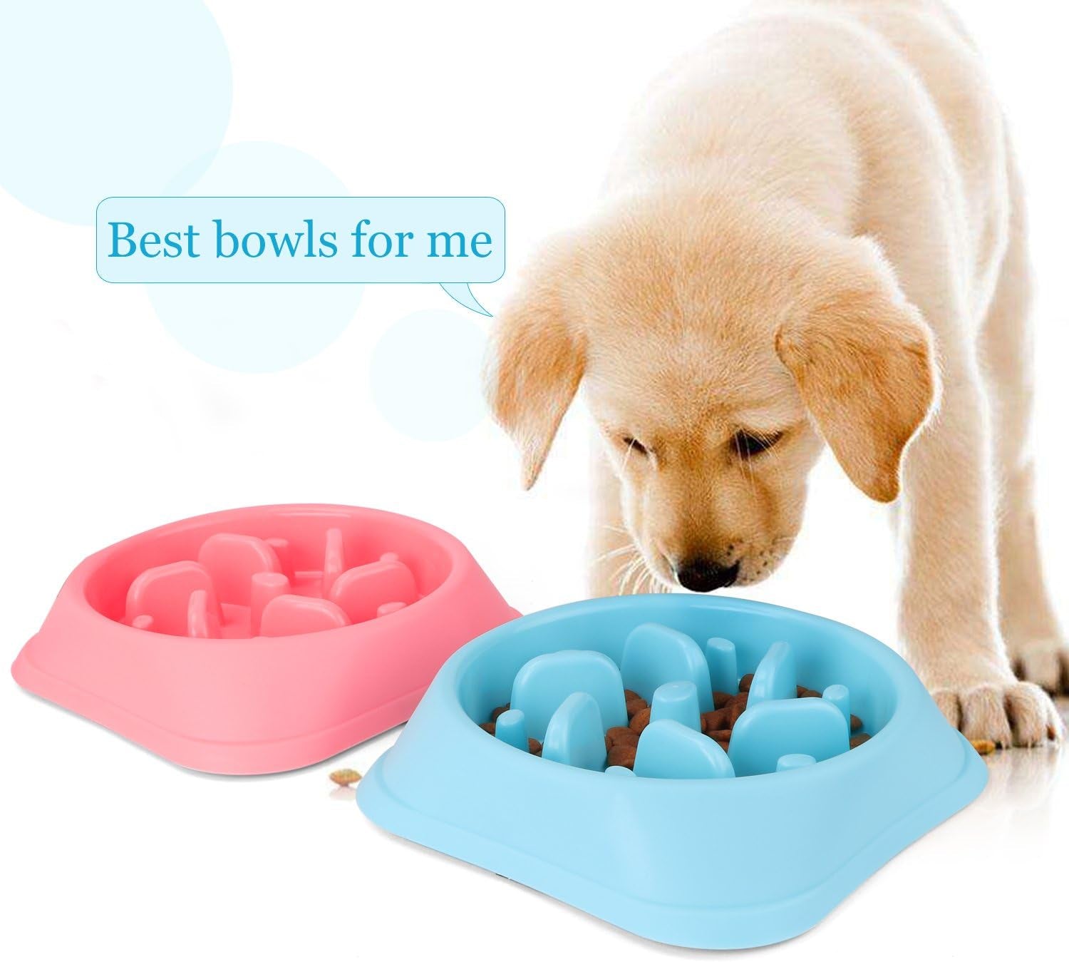 JASGOOD Dog Feeder Slow Eating Pet Bowl Eco-Friendly Non-Toxic Preventing Choking Healthy Design Bowl for Dog Pet(S-M,Blue+Pink)