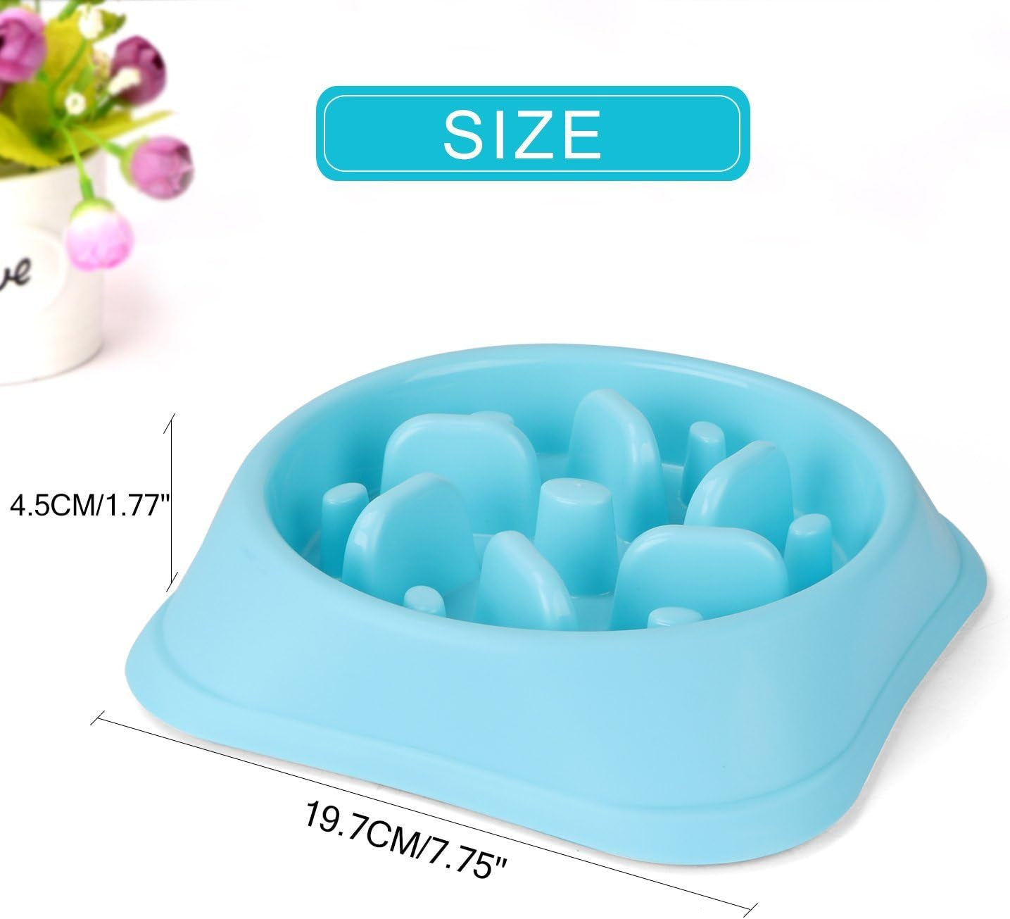 JASGOOD Dog Feeder Slow Eating Pet Bowl Eco-Friendly Non-Toxic Preventing Choking Healthy Design Bowl for Dog Pet(S-M,Blue+Pink)