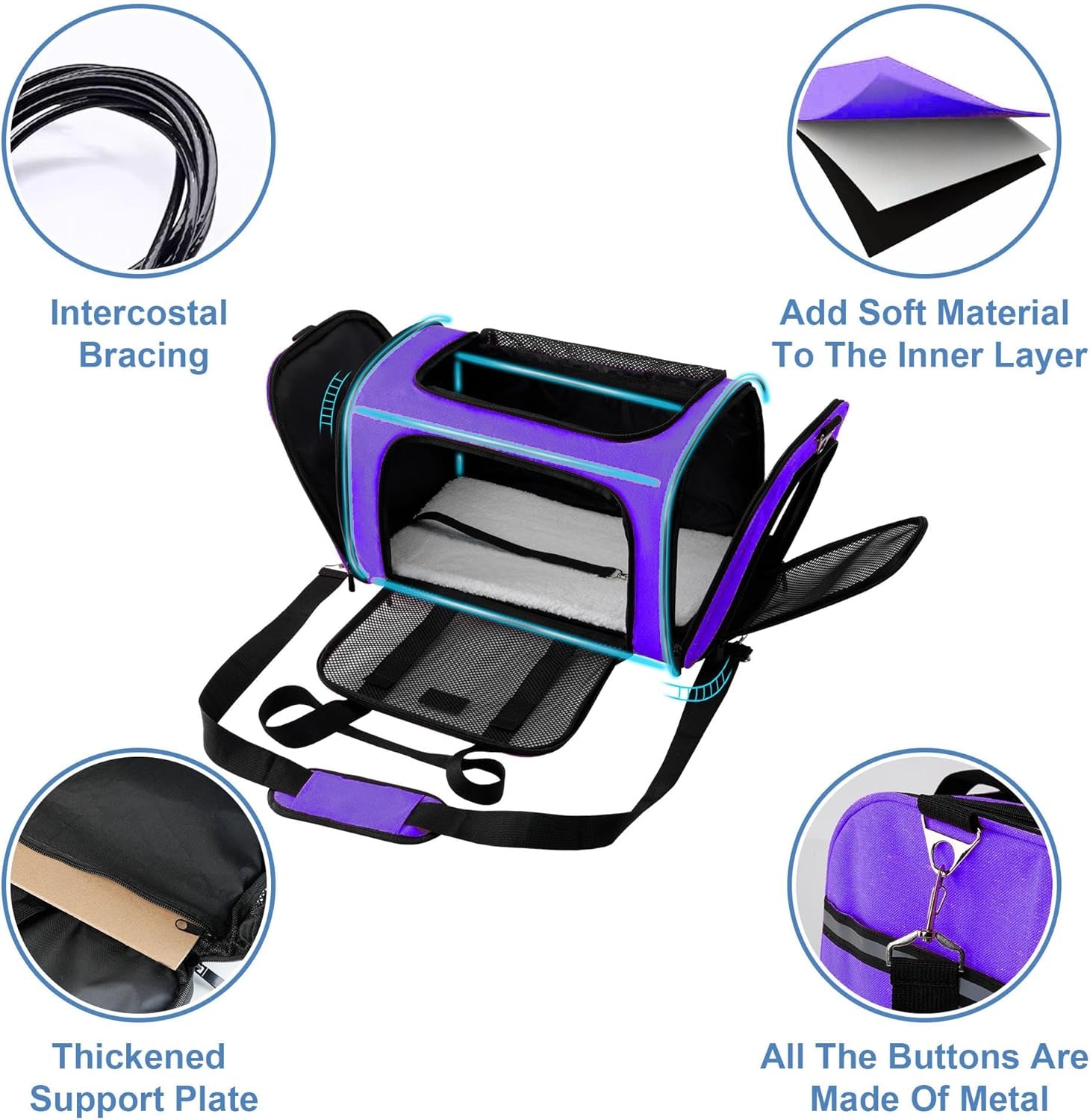 Dog Carrier Cat Carriers Airline Approved Pet Carrier for Small Medium Dogs Cats under 15Lbs Puppies Collapsible Soft Sided TSA Travel Puppy Carrier Bag (Medium, Purple)