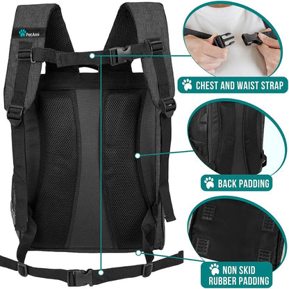 Dog Backpack Carrier for Small Large Cat, Pet, Puppies, Ventilated Pet Hiking Backpack Travel Bag, Airline Approved Cat Backpack Carrier, Safety Back Support, Camping Biking Dog Bag, Charcoal