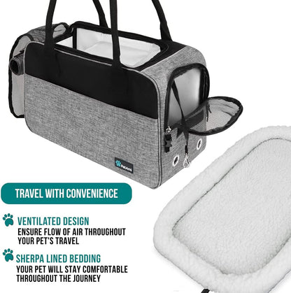 Petami Dog Purse Carrier for Small Dogs, Airline Approved Soft Sided Pet Carrier with Pockets, Ventilated Dog Carrying Bag for Puppy Cat, Dog Travel Supplies Bag, Sherpa Bed, Max 12 Lbs, Gray