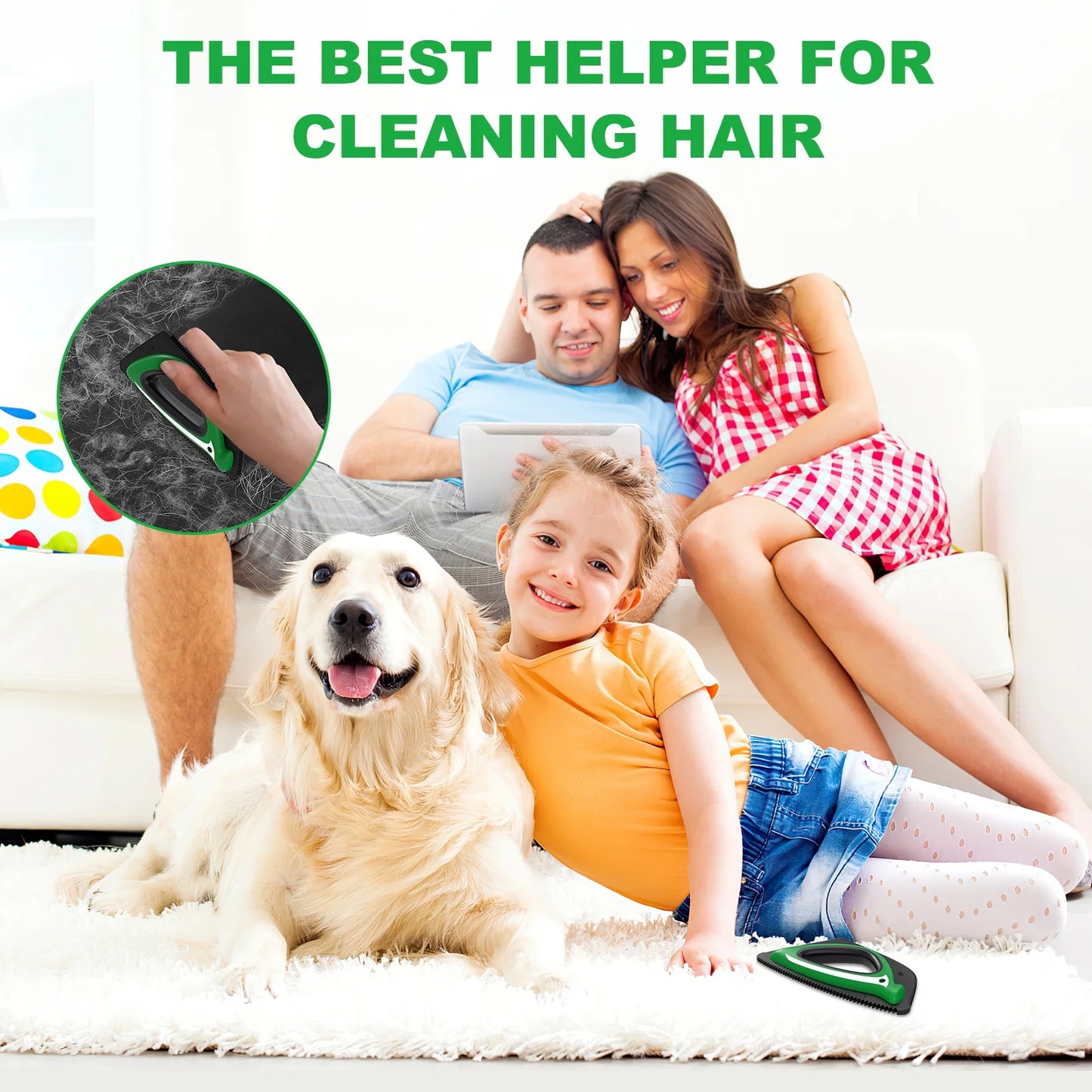 Pet Hair Remover, Reusable Dog and Cat Hair Remover Brush for Furniture,Car,Carpet - Green