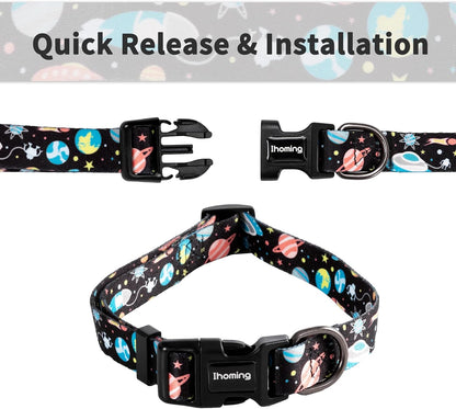 Ihoming Dog Collar and Leash Set for Daily Outdoor Walking Running Training, Space Design for Small Boys Girls Dogs Cats Pets, S-Up to 20LBS