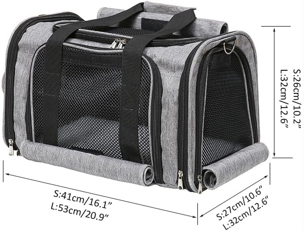 Pet Bag Collapsible Portable for Dog Cat Go Out Traveling Carrier Oblique Slung Ventilate Mesh Shelter Two Uses Zip Grey,Black (Grey, S:41X27X26CM/16.1"X10.6"X10.2")