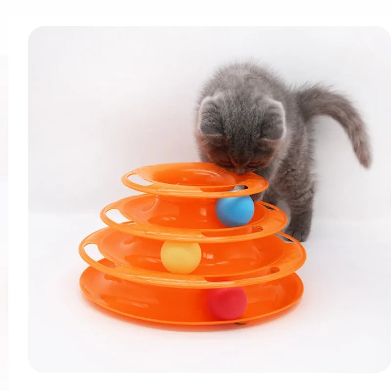 Cat turntable cat toy plastic turntable three-layer four-layer self-sport cat toy teasing cat stick to relieve boredom toys