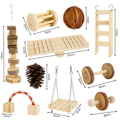 Hamster Toys Set Rabbit Mouse Natural Small Animal Wood Guinea Pig Toys Teeth Cleaning Molar Grinding Caring Chewing Toy