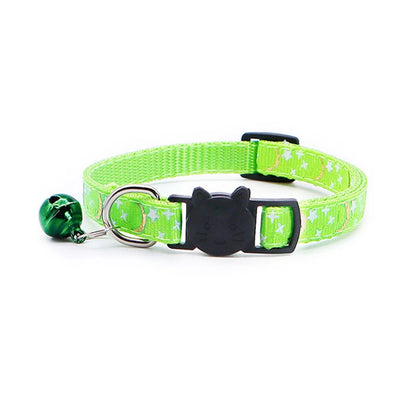 Gold Stars and Moon Cat Collar with Reflective Safety Buckle and Bell Adjustable Cats And Small Dogs Collars