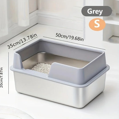 Extra Large Stainless Steel Cat Litter Box with High Wall Enclosure Non-Stick Leak Proof Easy to Clean Includes Lid