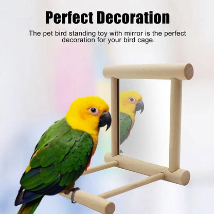 Bird Mirror Wooden Interactive Play Toy With Perch For Small Parrot Budgies Parakeet Cockatiel Conure Lovebird Cage Accessories